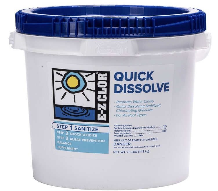 A bucket of water is shown with the words " exclor quick dissolve ".