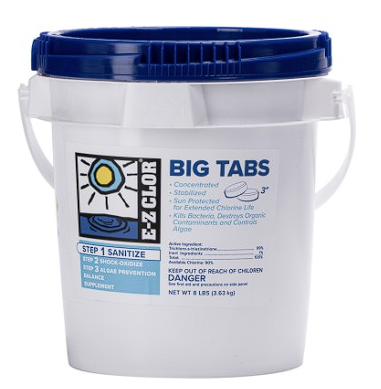 A bucket of blue and white big tabs