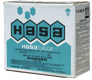 A box of water is shown with the words " hasa chlor ".