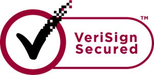 A red and black logo for verisign security